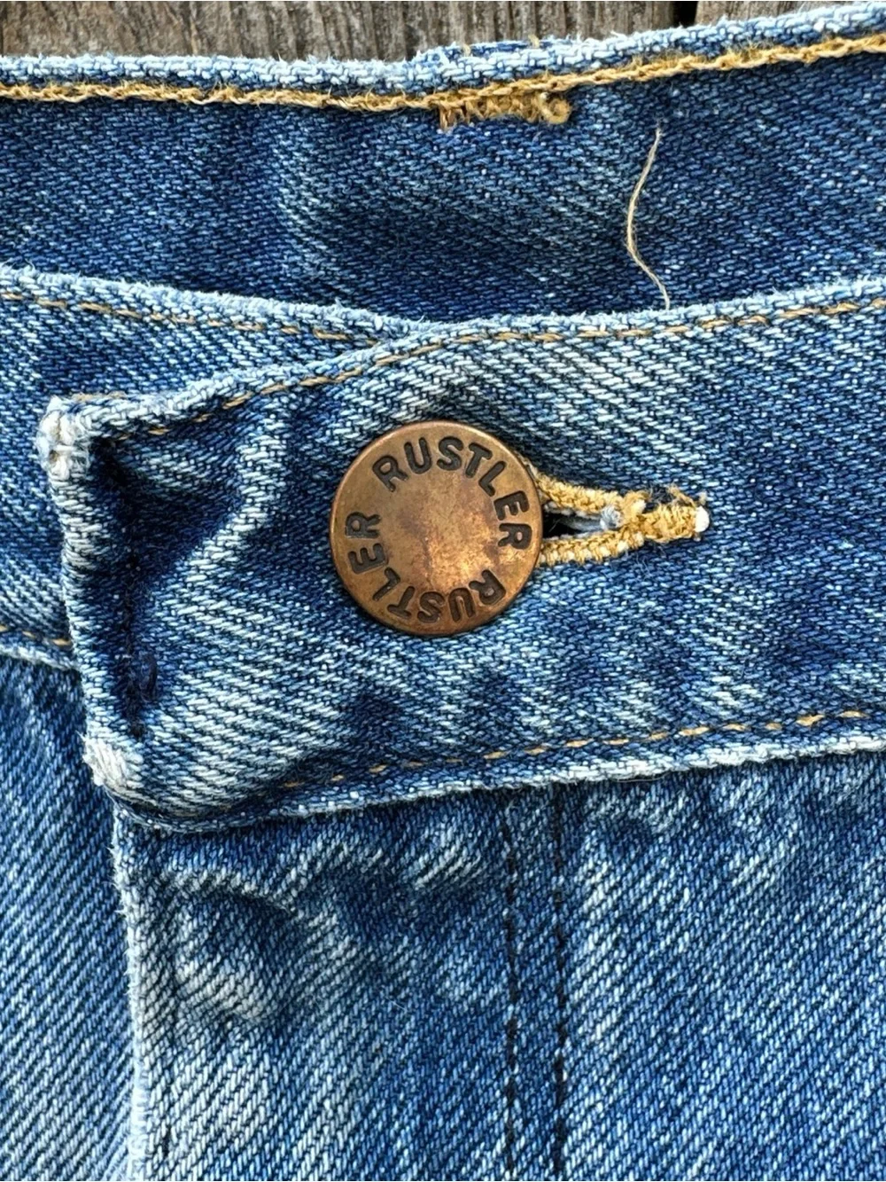 VTG 70s-80s Rustler Jeans Yellow Tag Distressed 36 x 30